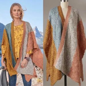 SUNDANCE Brand Colorful Dance Open Drape Colorblock Poncho